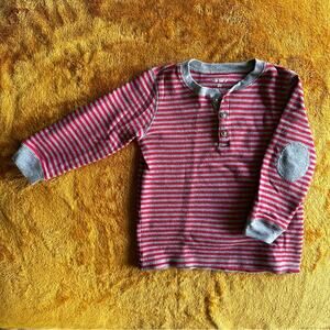 Carter’s Boys 2T Henley Long Sleeve Striped Red Grey T-Shirt Light Sweater
